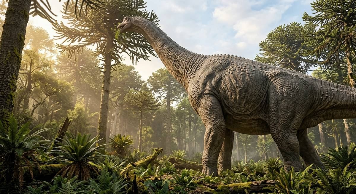 Illustration: Argentinosaurus in seinem Lebensraum.