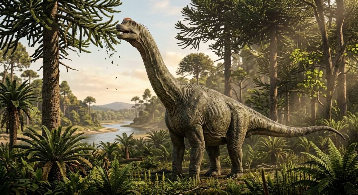 Illustration: Camarasaurus in seinem Lebensraum.