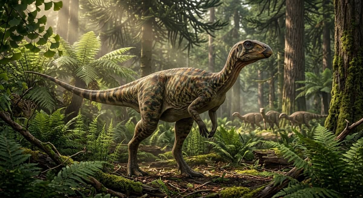 Illustration: Dryosaurus in seinem Lebensraum.