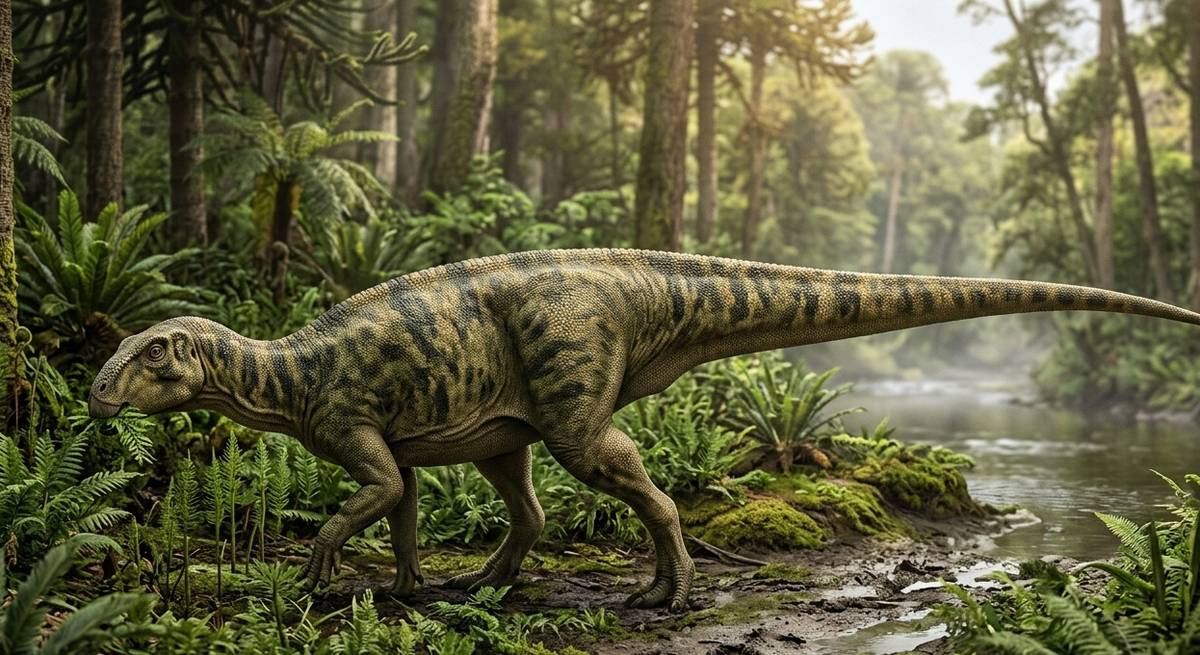 Illustration: Tenontosaurus in seinem Lebensraum.