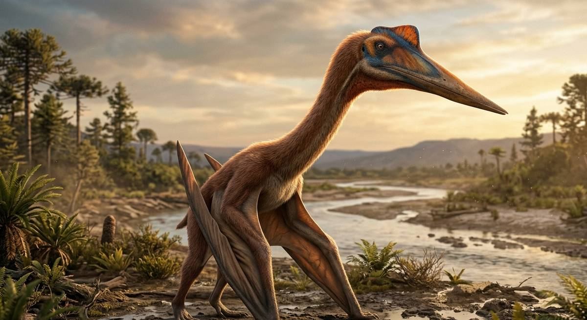 Illustration: Quetzalcoatlus in seinem Lebensraum.