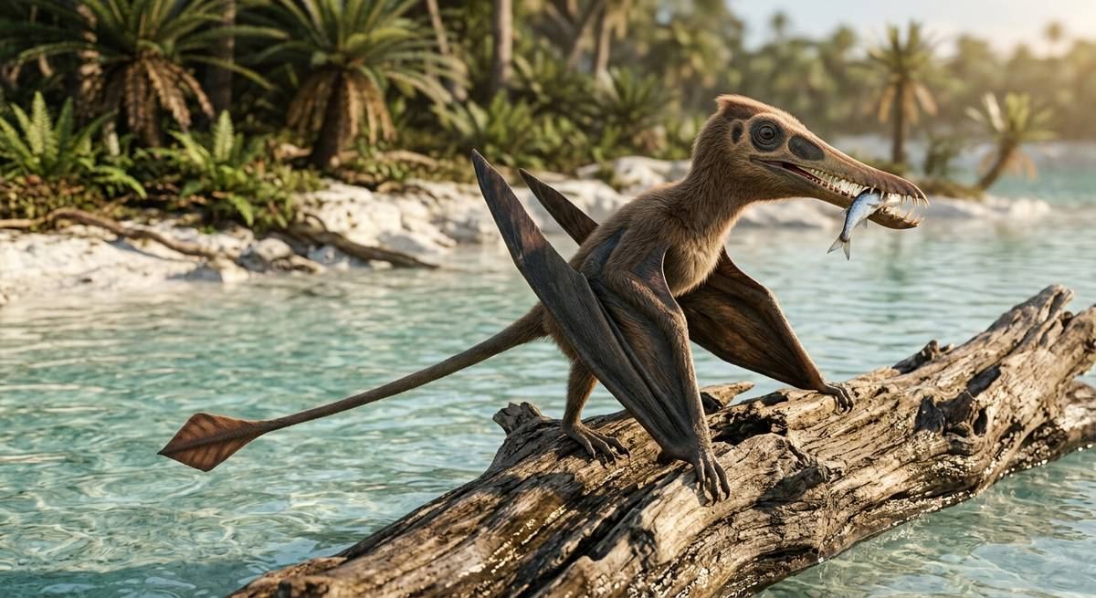 Illustration: Rhamphorhynchus in seinem Lebensraum.
