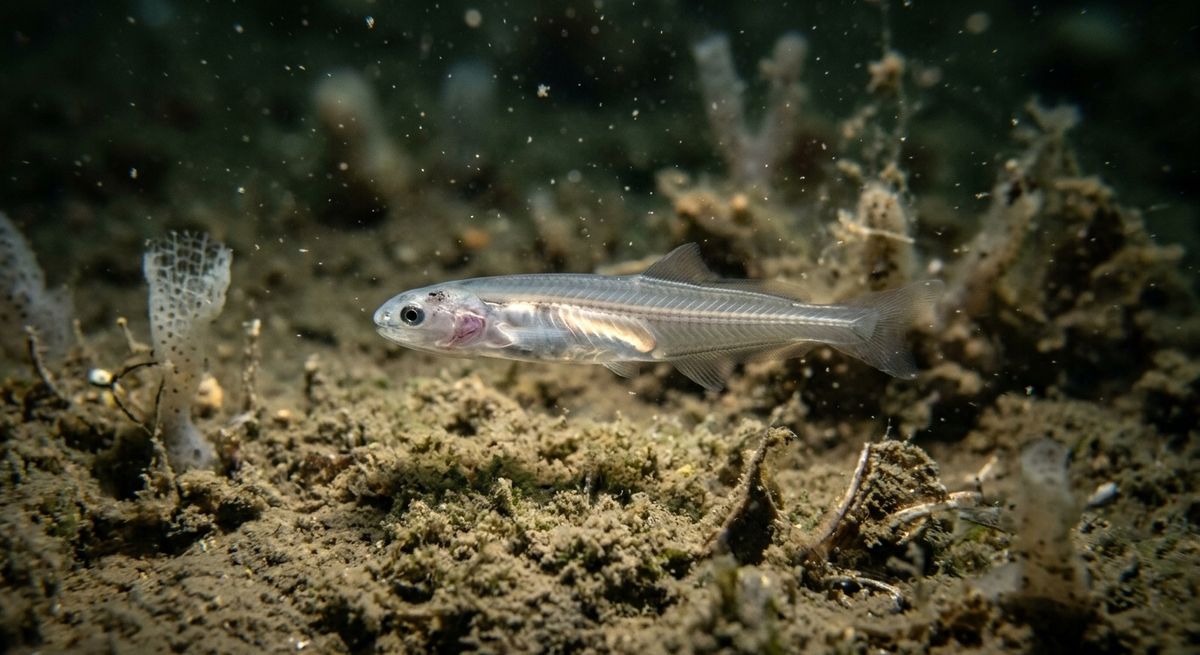 Illustration: Haikouichthys in seinem Lebensraum.