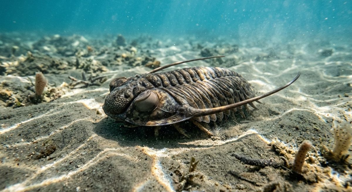 Illustration: Paradoxides (Trilobit) in seinem Lebensraum.