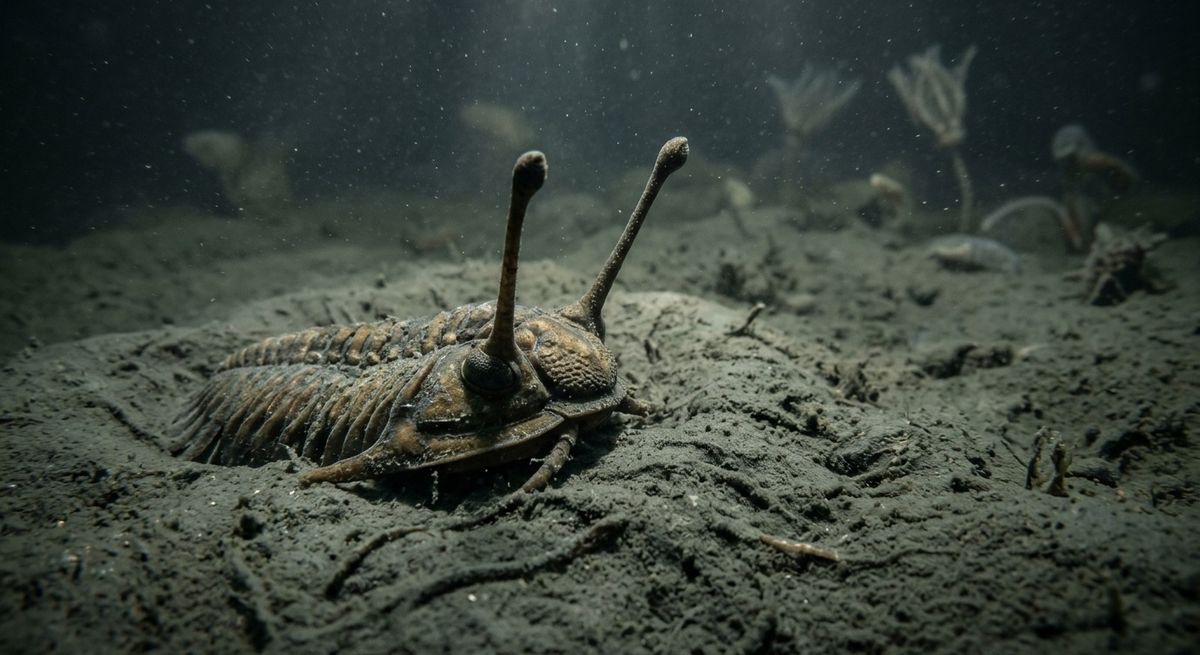 Illustration: Asaphus kowalewskii (Trilobit) in seinem Lebensraum.