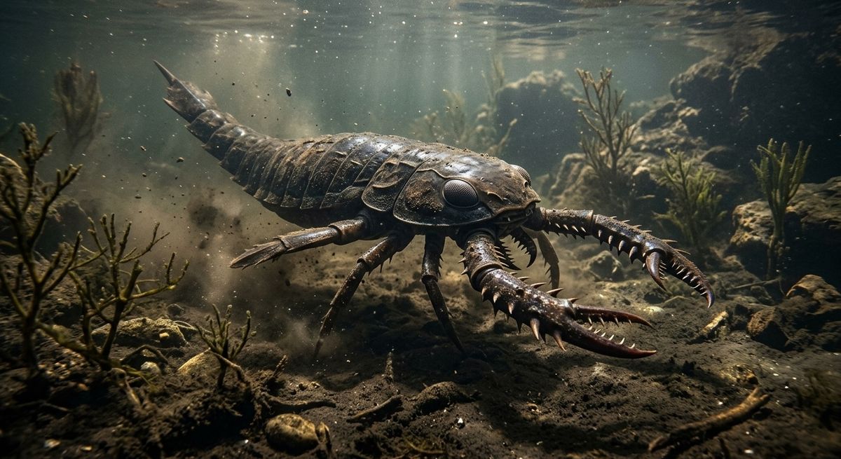 Illustration: Jaekelopterus rhenaniae in seinem Lebensraum.