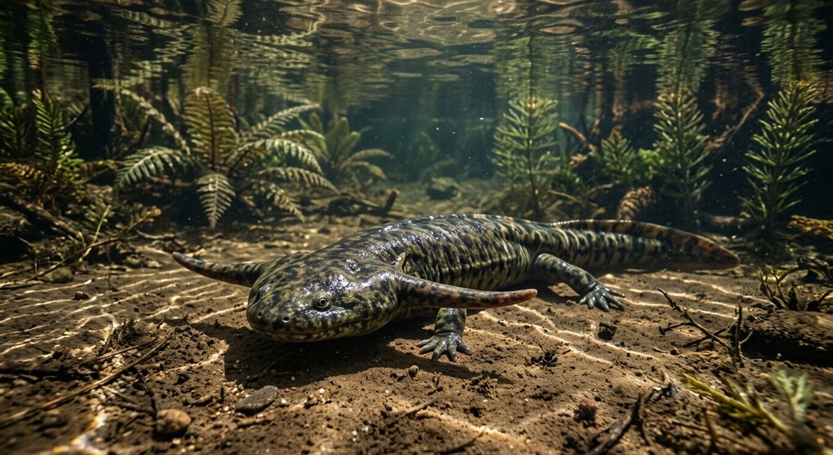 Illustration: Diplocaulus in seinem Lebensraum.
