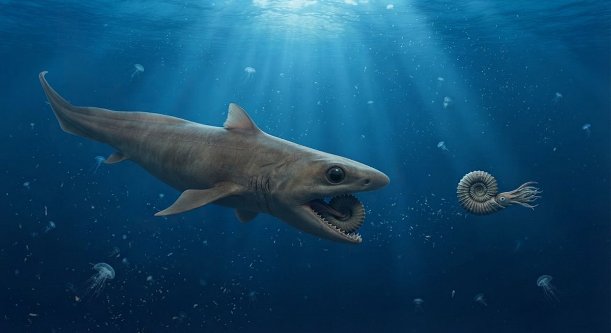 Illustration: Helicoprion in seinem Lebensraum.