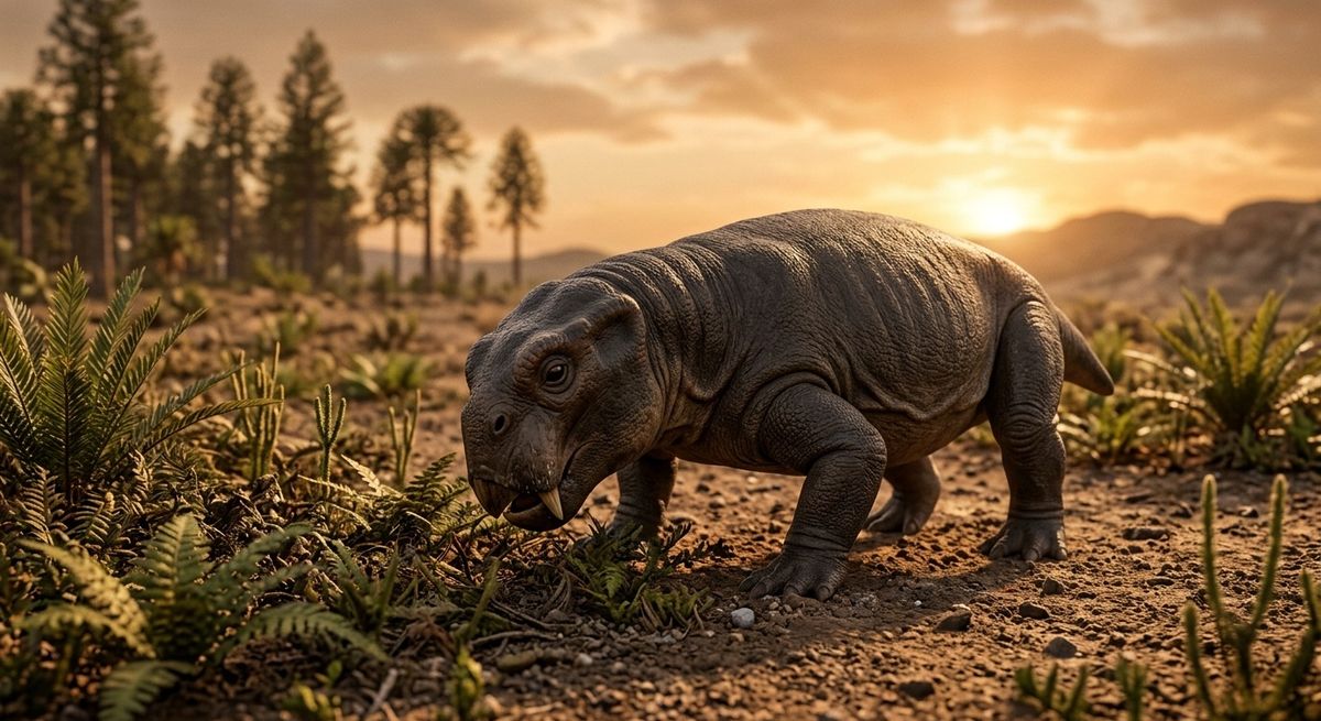 Illustration: Lystrosaurus in seinem Lebensraum.